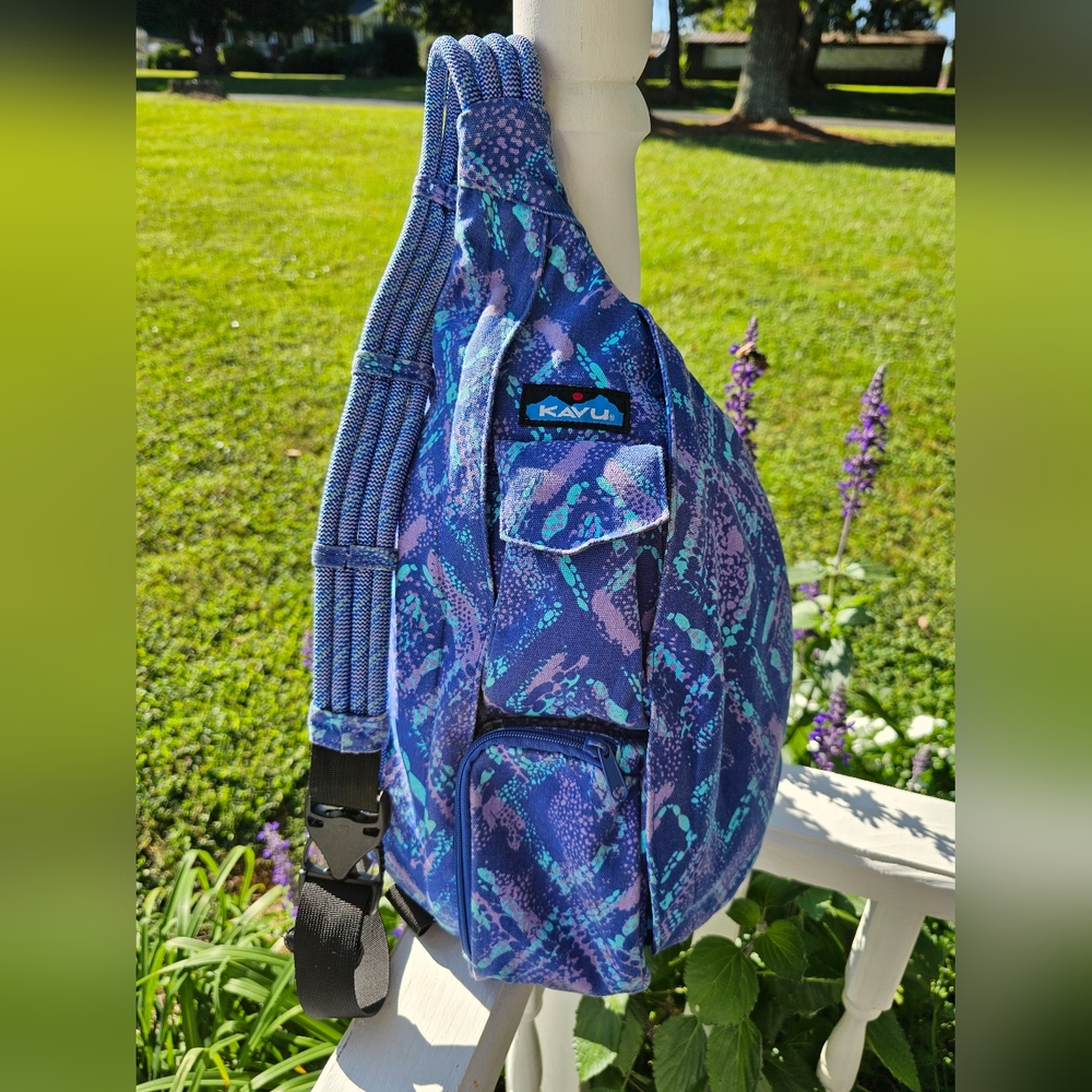 KAVU Rope Sling Crossbody Bag Ocean Overlay Adjustable Zip Hiking Camping Casual